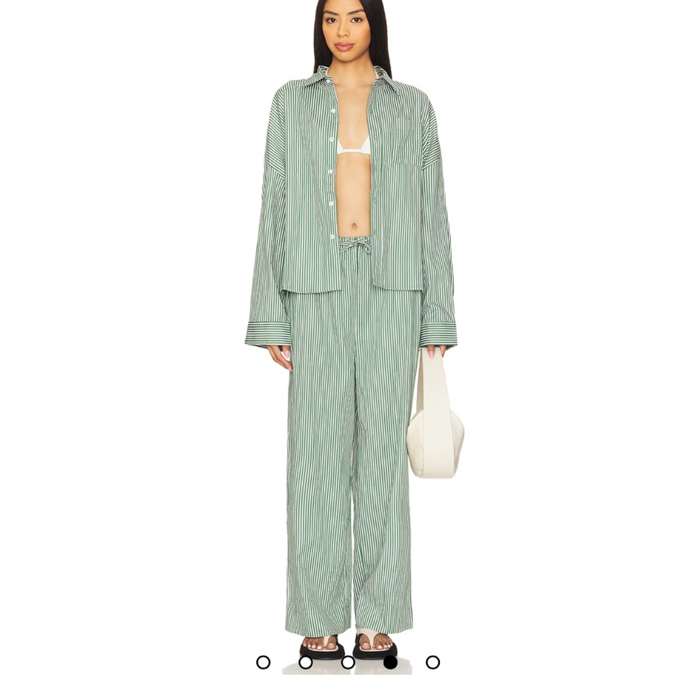 We Wore What Striped Green Women's Pants & Shirt set in Fern